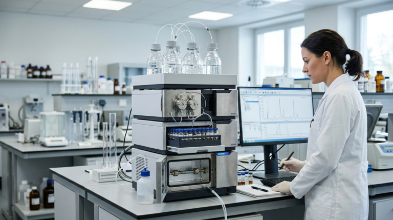 High-performance liquid chromatography (HPLC) systems used in laboratory analysis